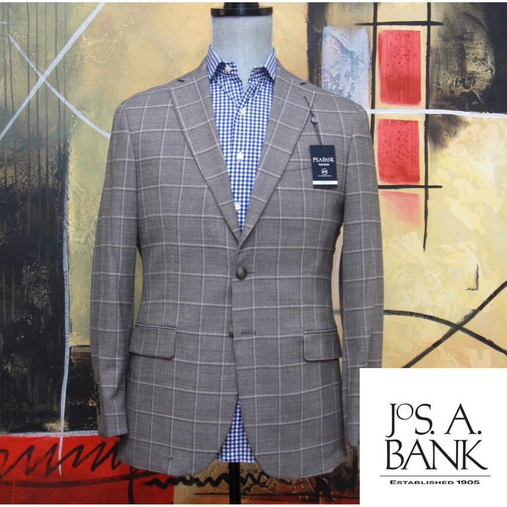 Jos A BANK Traveler 44R Tailored Fit Windowpane Sportcoat Blazer C100872